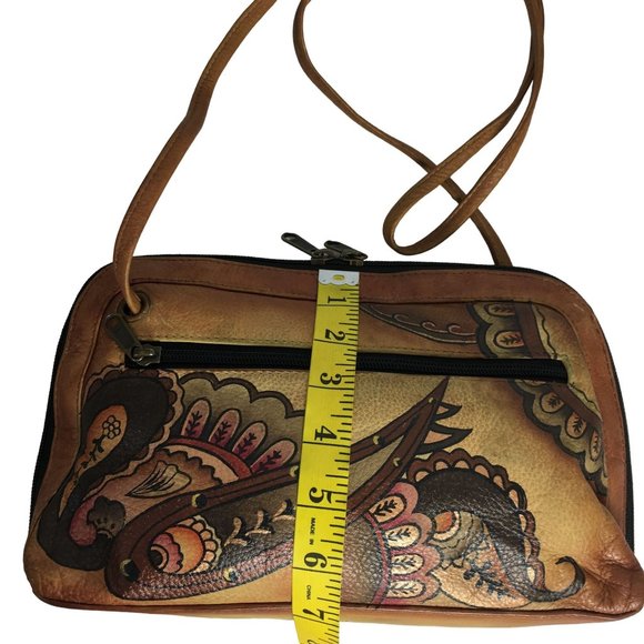 Anuschka NEVER USED Handpainted Leather Crossbody Bag Saddle Paisley - Picture 6 of 12